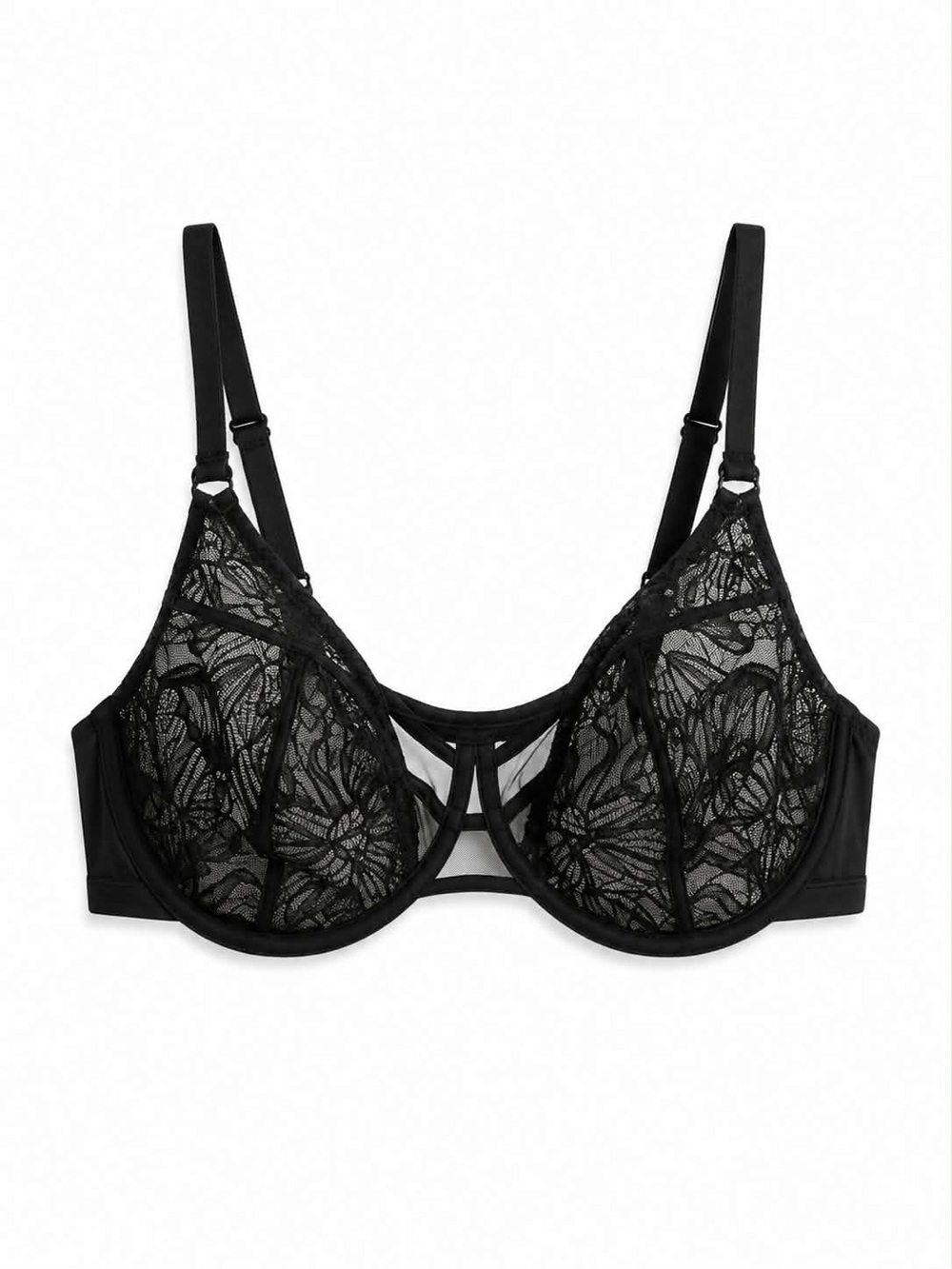 Deesse Lingerie Black & Nude Sheer Lace Unlined Underwire Bra – 38DD NWT